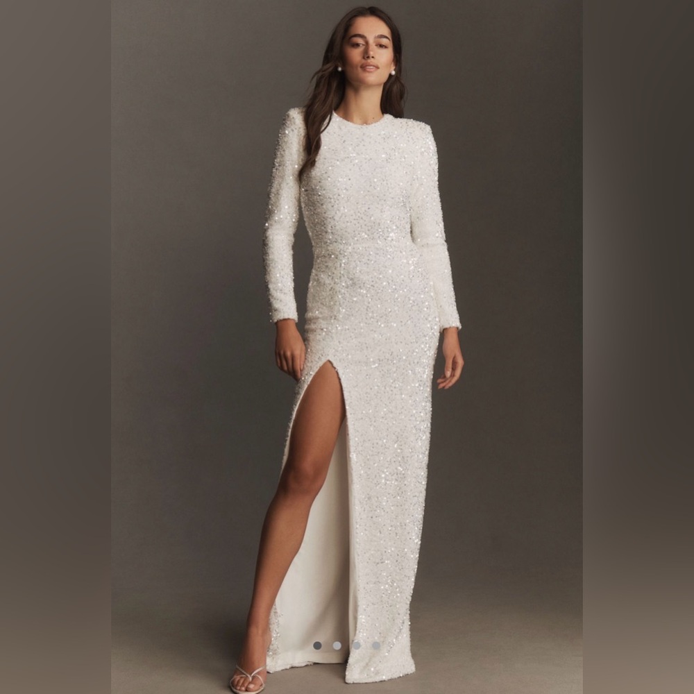 Sophisticated White Sequin Long Sleeve Dress